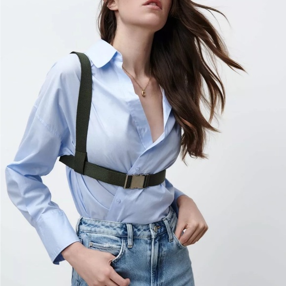 Zara Harness Belt Bundle Canvas Green Black Metal Clasp Sz 32 Med - Picture 2 of 7